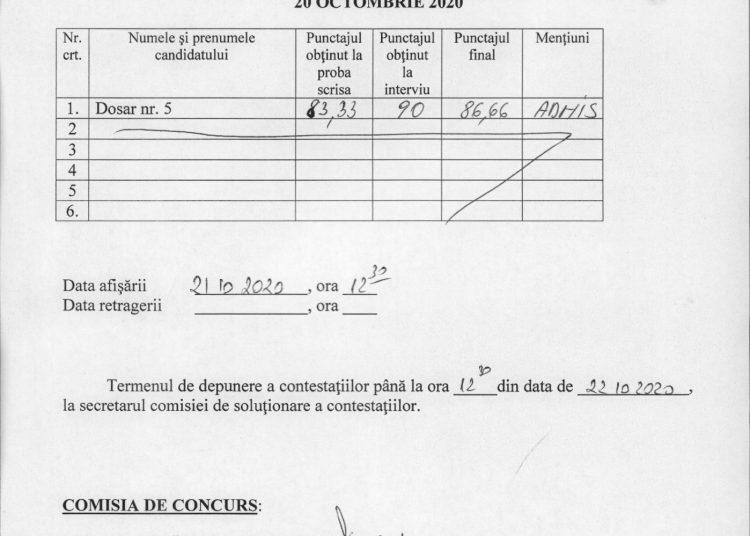 Rezultatele concursului pentru ocuparea postului de redactor din data de 20.10.2020