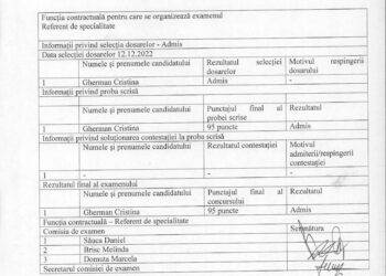 Raport final al examenului de promovare în grad/treaptă pentru funcția de Referent de specialitate