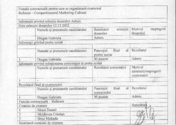 Raport final al examenului de promovare în grad/treaptă pentru funcția de Referent