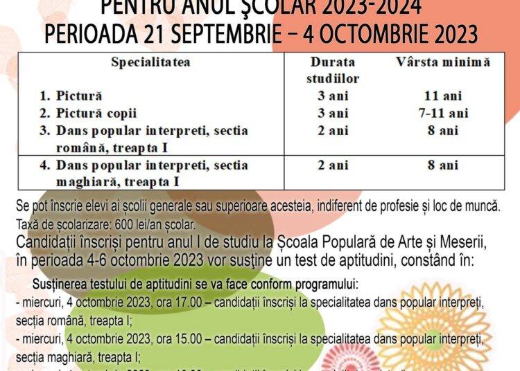 Înscrieri în anul I de studii, pentru anul școlar 2023-2024