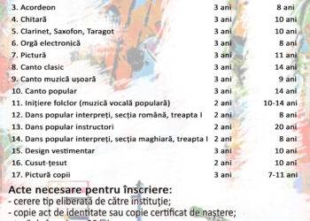 Înscrieri în anul I de studii pentru anul şcolar 2024-2025 la Școala Populară de Arte și Meserii