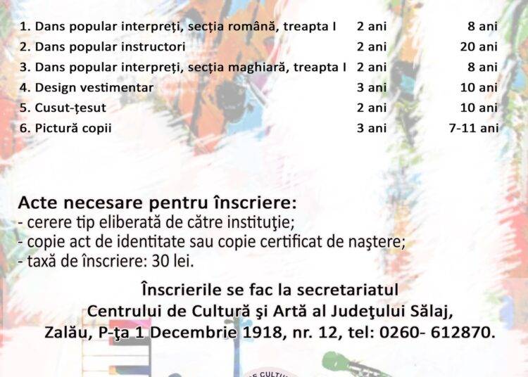 Înscrieri în anul I de studii pentru anul şcolar 2024-2025 la Școala Populară de Arte și Meserii