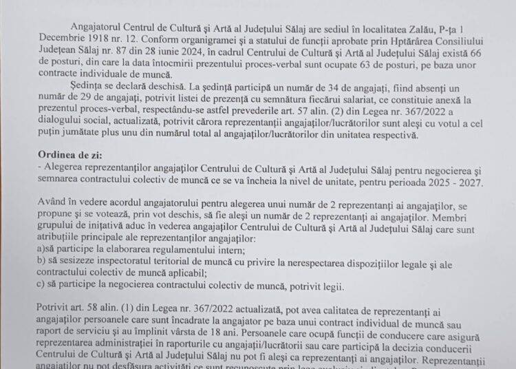 Proces verbal de ședință din data de 09.01.2025 prin care s-au ales reprezentanții salariațiilor